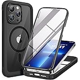 Miracase Magnetic for iPhone 13 Pro Max Case 6.7 inch, (Compatible with MagSafe) Upgrade Full-Body Clear Phone Bumper Case with Built-in 9H Tempered Glass Screen Protector, Magnetic Classic Black
