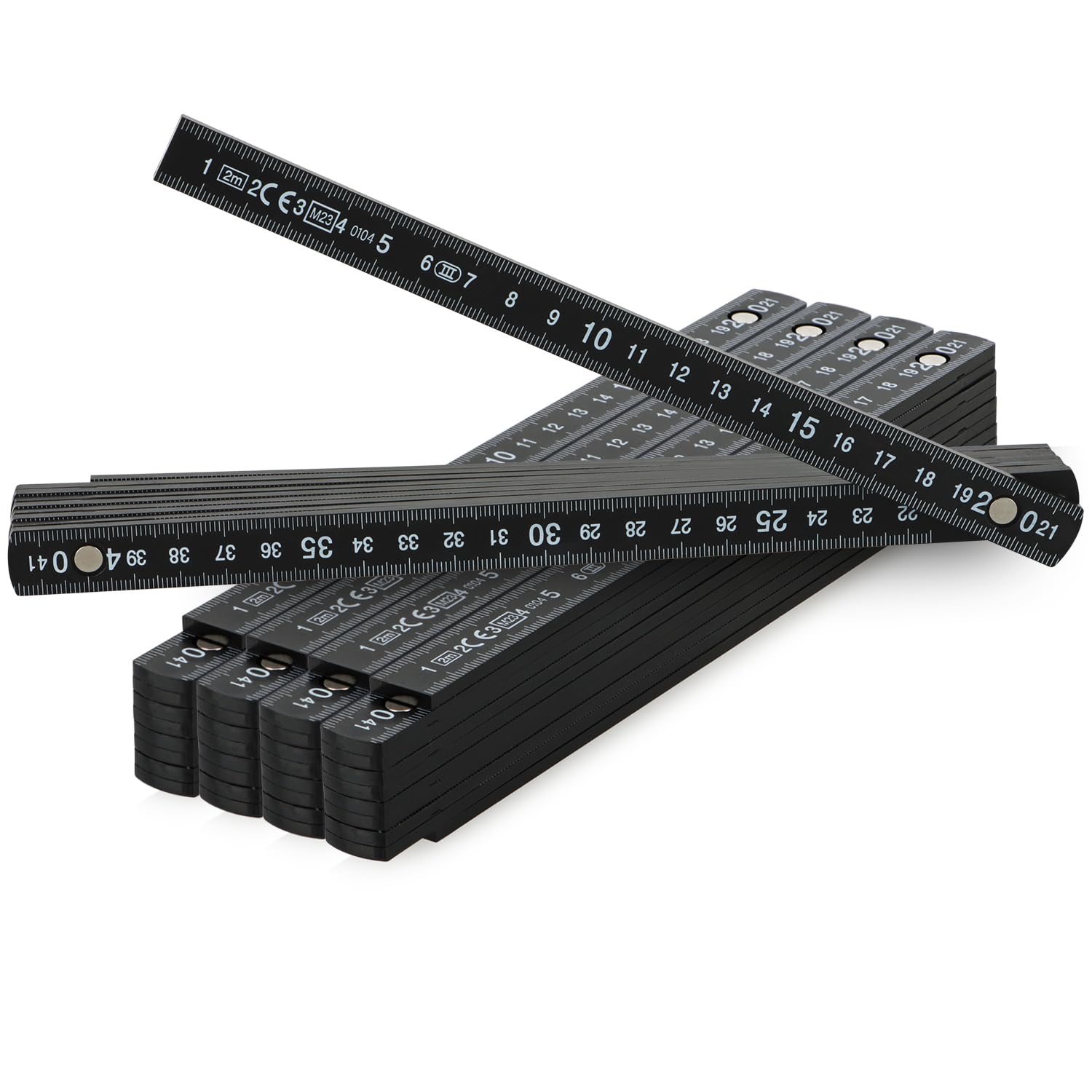 COM-FOUR® 5x folding rule made of plastic - 2 meter folding rule with 10 sections - meter rule metric in black (5 pieces - 2 meters - black)