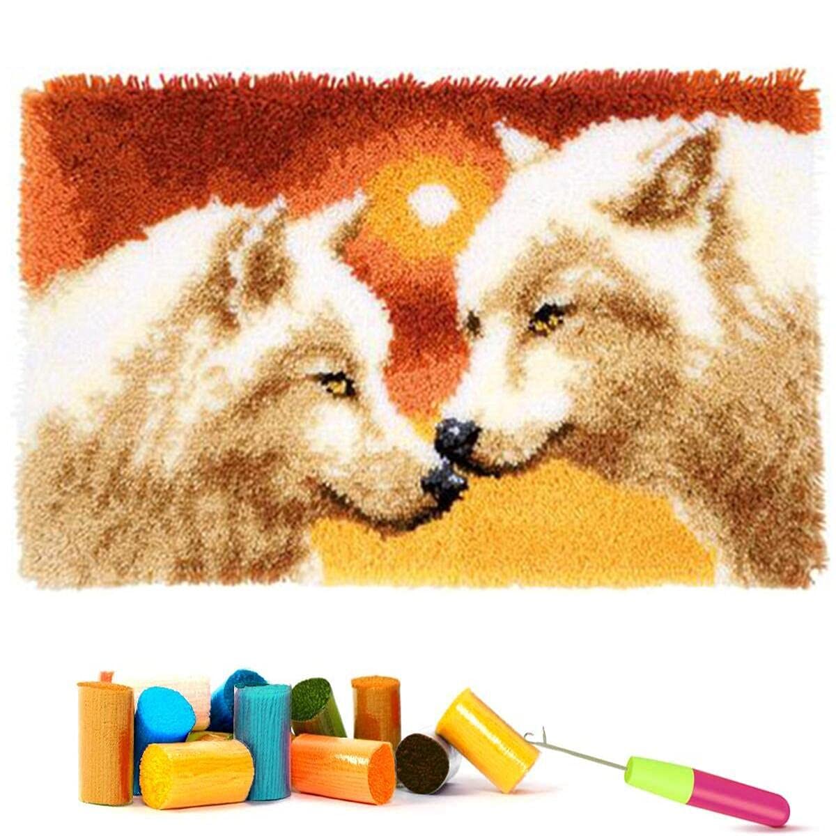 EMISTEM Latch Hook Kits for Adults - DIY Latch Hook Rug Kits for Kids, Crochet Kit for Beginners, Rug Making Kits with Printed Canvas, Gift Packaging.(White Wolf King, 20x15) โ image 1