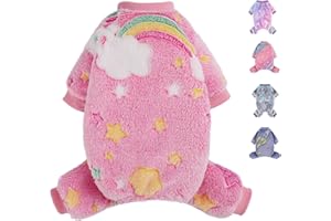 PINKBOW Dog Sweaters Small Girl Warm Fleece Pajamas, Cute Extra Small Dog Clothes, 4 Legs Puppy Jumpsuit Pjs Soft Stretchy Doggie Onesies Pet Outfit Apparel for Chihuahua Yorkie, Rainbow Pink, XXXS