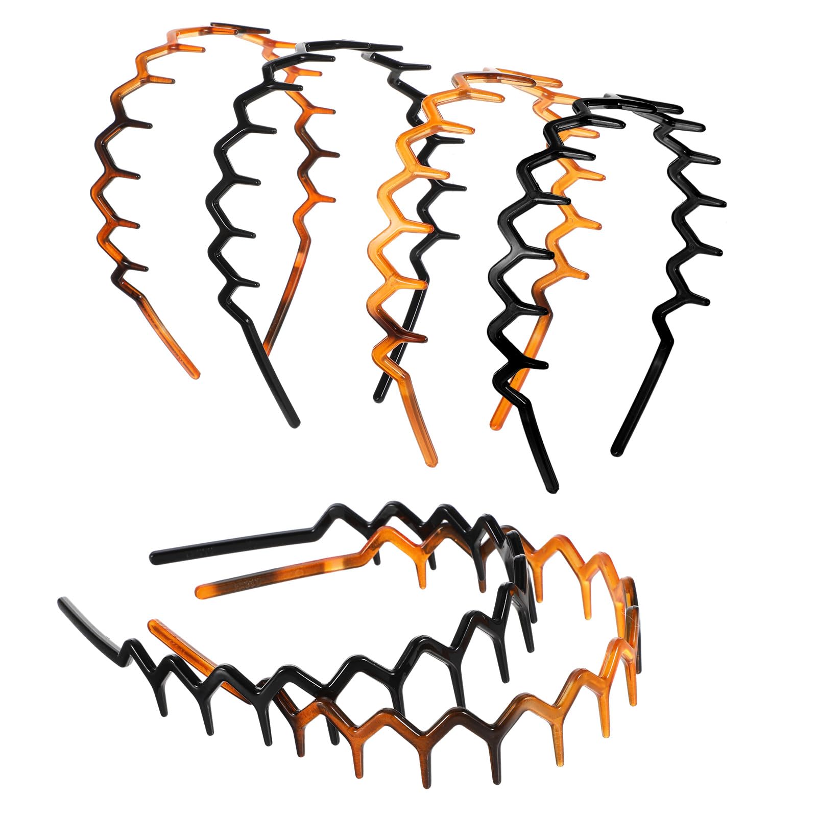 YUXIANLB 6Pcs Zig Zag Headbands, Recycled Plastic Hair Band for Men & Women, Black Sharks Tooth Comb Headband Hoop Accessory, Classic 90s With Teeth Wavy Comb