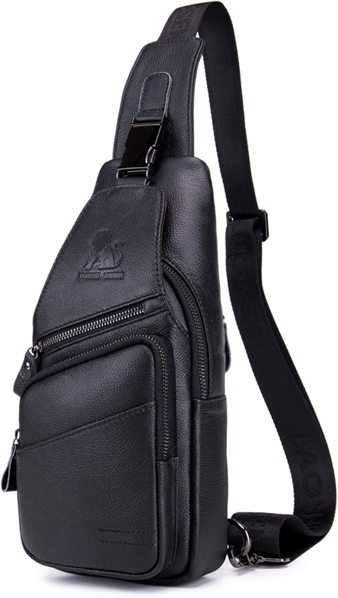 Leather Sling Bag for Men Waterproof Shoulder Crossbody Daypacks Travel