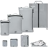 ONTYZZ 4 Set Vacuum Bags for Travel, Professional Reusable Organizer Bag with IPX8 Waterproof Zipper, Durable Seal Space Saver and ShoseBags for Traveling Essentials, Grey (No Pump)