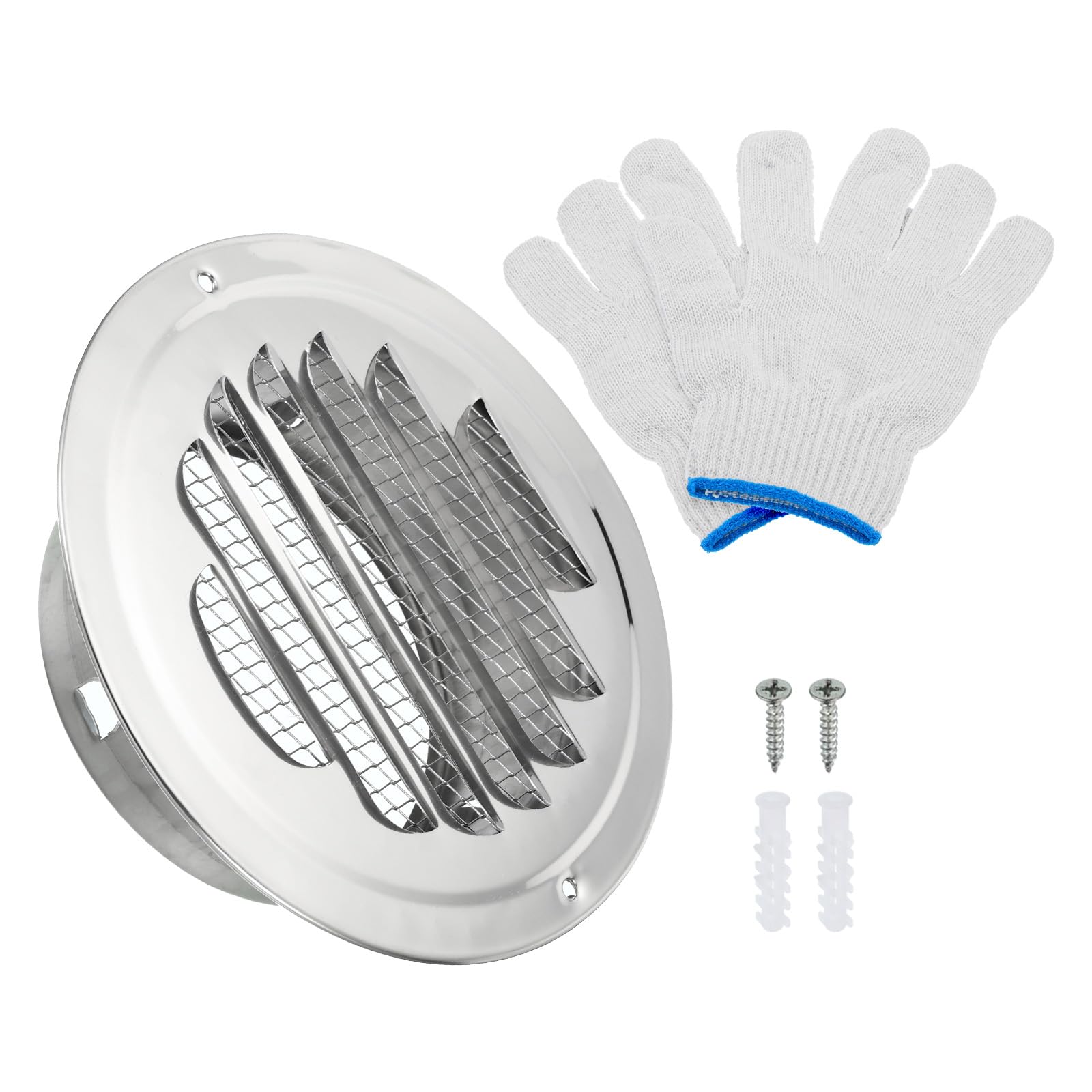 PATIKIL 4" Round Soffit Air Vents, Stainless Steel Louver Grille Vent Cover Screen Mesh Air Outlet for Kitchen Bathroom Wall Ceiling Floor Ventilation