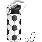 MYFOREST 14oz/400ml Insulated Kids Water Bottle, Odor-Free Surgical Grade Liner, Dishwasher-Safe, Name Spot, Soft Sipper, Gift for Sports Fan (Soccer)