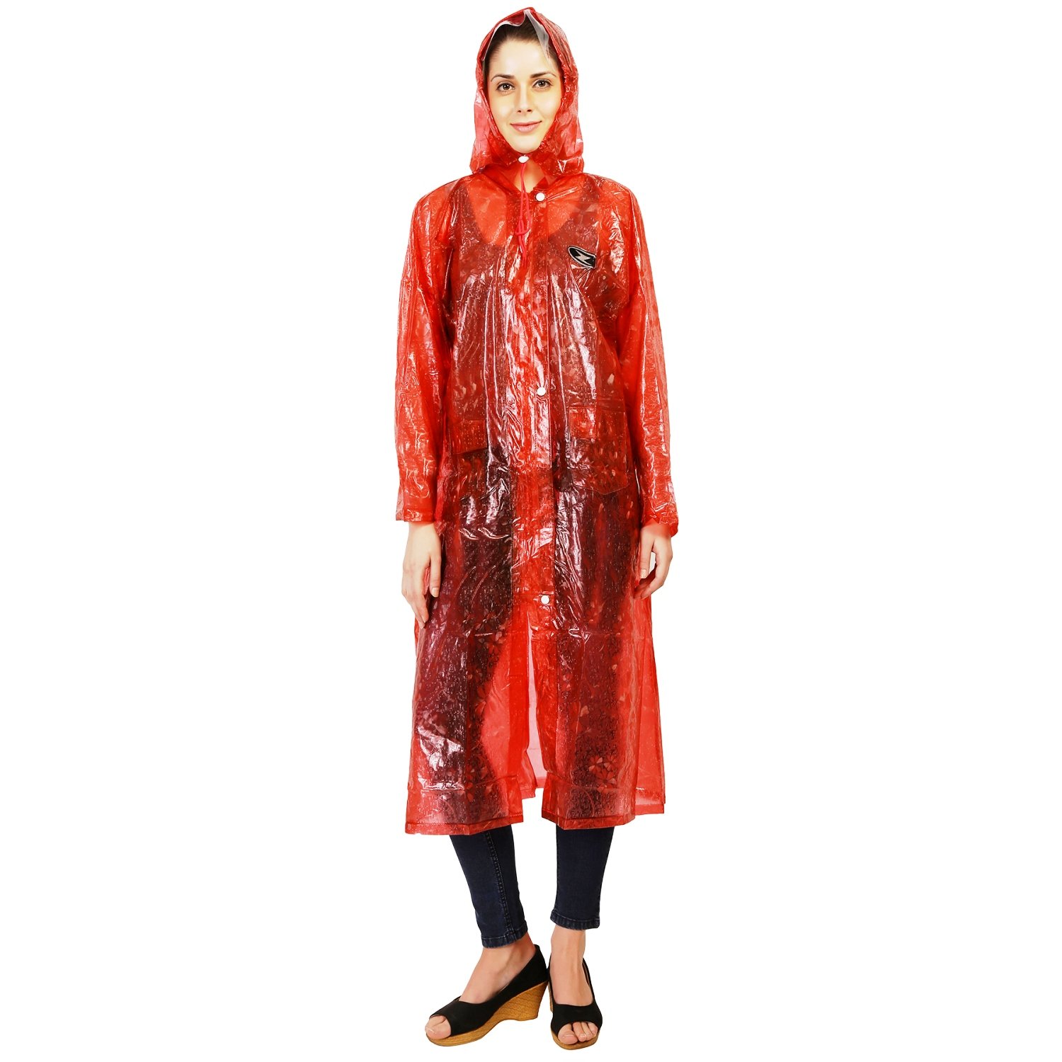 ZEEL Women's Translucent PVC Raincoat_RW203MRNBS_Maroon_50 Amazon.in