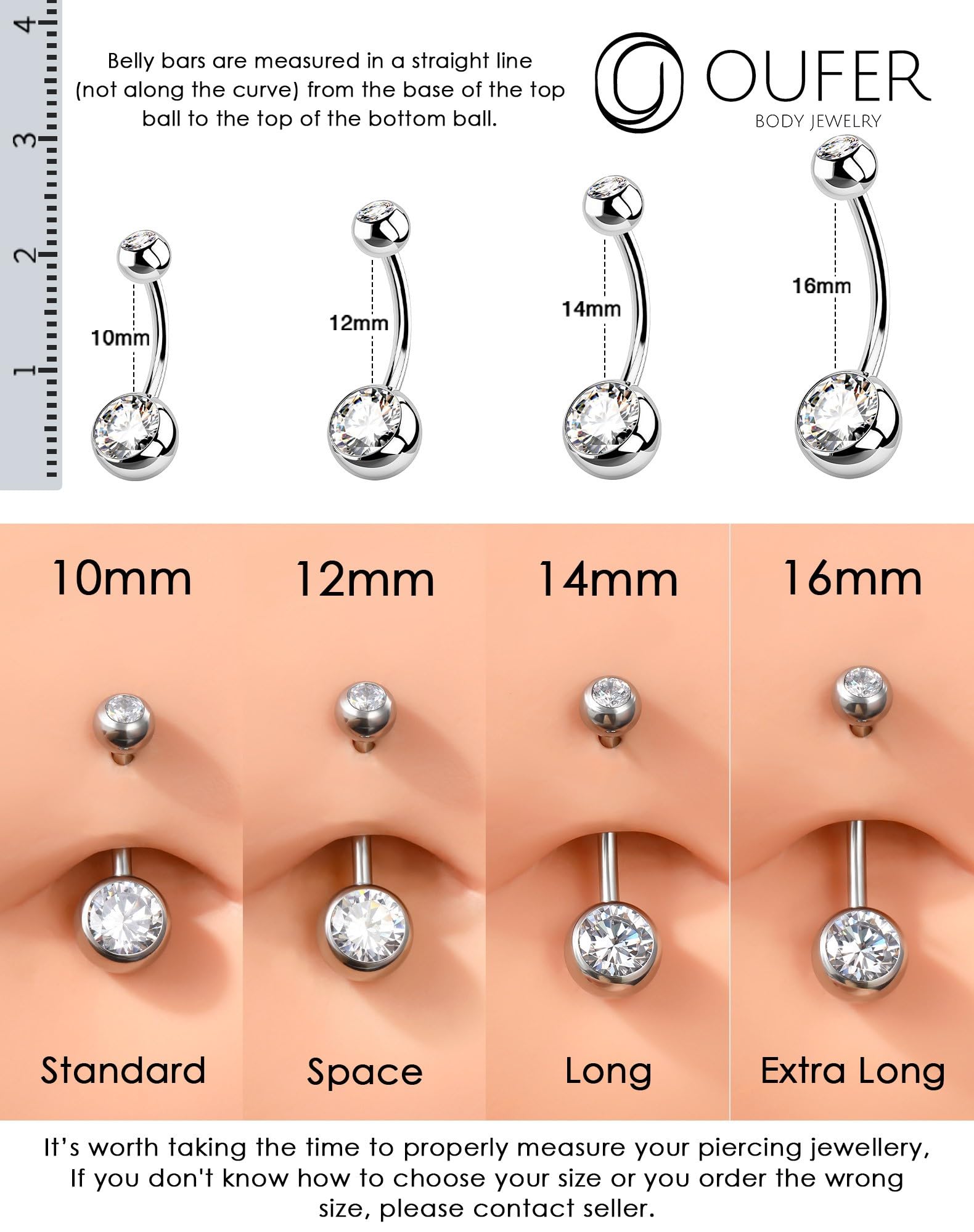 OUFER Belly Button Rings Surgical Stee, Internally Threaded Belly Rings, 14G Belly Piercing Jewelry, Belly Button Rings, Navel Piercing Jewelry For Women Men