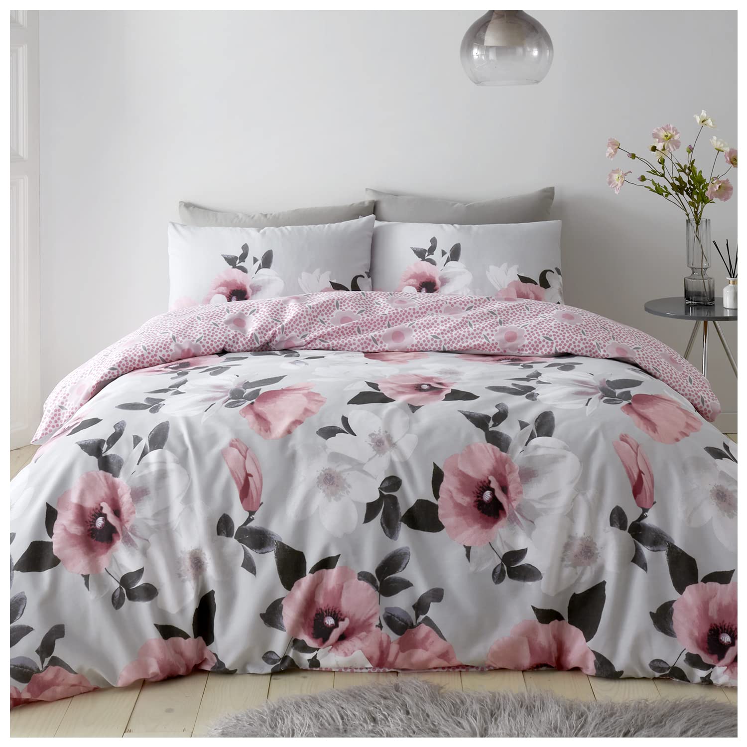 GC GAVENO CAVAILIA Floral Printed Duvet Cover Set, Warm & Comfy 3D Bedding Single Bed, Cosy Quilt Covers, Blush Pink