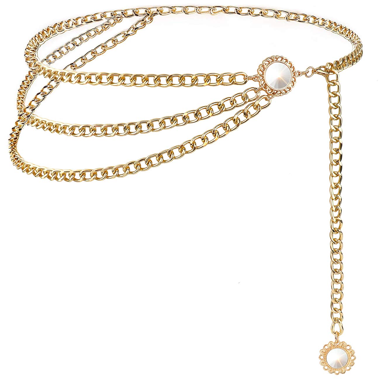 DTWAWA Multi Layer Waist Chain, Adjustable Rhinestone Chain Belt for Women