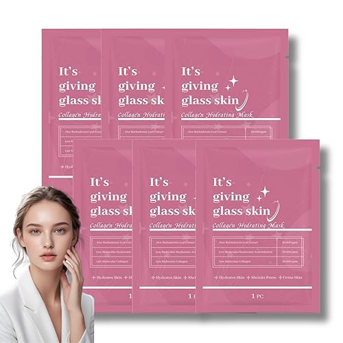 6pcs Glass Skin Collagen Face Mask Set - Deep Hydrating Facial Mask for Intense Moisturizing, Anti-Dullness & Pore Care, Sheet Masks Multipack as Self Care Gifts for Women and Teen Girl Gifts