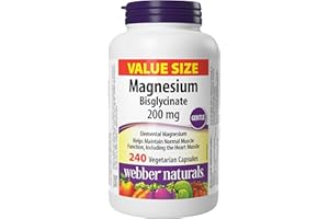 Webber Naturals Magnesium Bisglycinate 200 mg, 240 Capsules, Supports Bone and Muscle Functions, Vegan