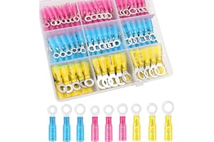 Tanbupu 125Pcs Heat Shrink Ring Wire Connectors，#10,1/4",5/16",3/8"(3 Colors/4 Sizes)12-10 16-14 22-16 Gauge Waterproof Automotive Marine Electrical Terminals Kit，Insulated Crimp Connector Assortment