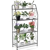 VyGrow Plant Stand, 4 Tier Plant Shelf for Indoor Outdoor, Heavy Duty Metal Tall Plant Stands Holder Rack for Living Room Balcony and Garden, Black