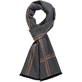 TAMOUKOC Men's Winter Warm Scarf Premium Cashmere Feel, Luxuriously Soft Long Plaid Pattern