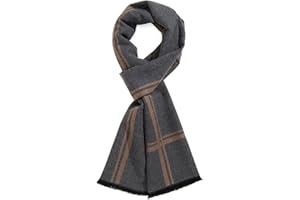 TAMOUKOC Men's Winter Warm Scarf Premium Cashmere Feel, Luxuriously Soft Long Plaid Pattern