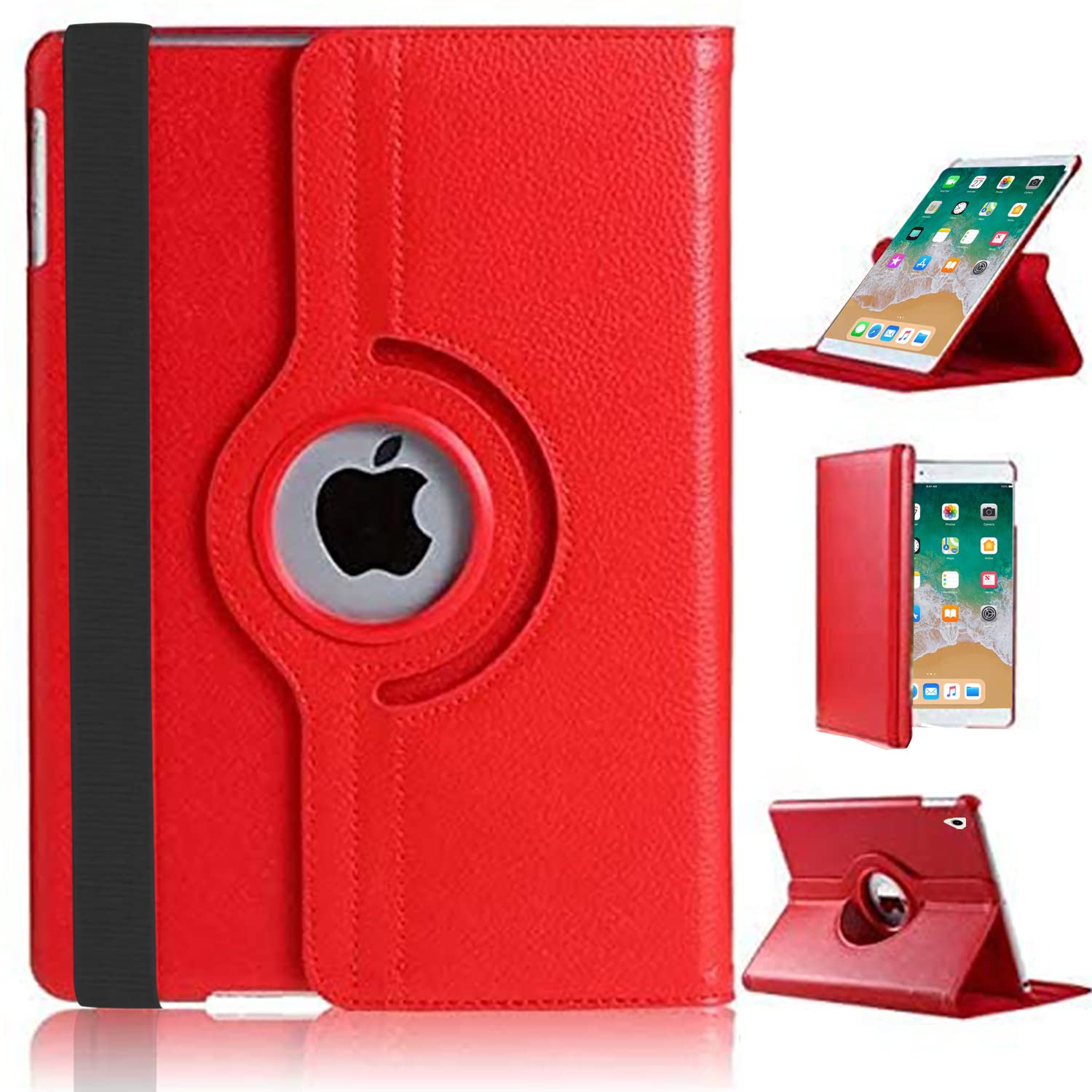 For iPad Air 9.7 2017-2018 Case/Pro 9.7 / Air 2 Case 360 Degree Rotating Stand Multi-Angle Viewing Auto Wake/sleep Shockproof Smart Folio Kids Friendly Protective Cover For iPad 5/6 (RED) — image 1