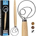 Zulay Kitchen 13 Inch Danish Dough Whisk - Large Wooden Danish Whisk For Dough With Stainless Steel Ring - Traditional Dutch 