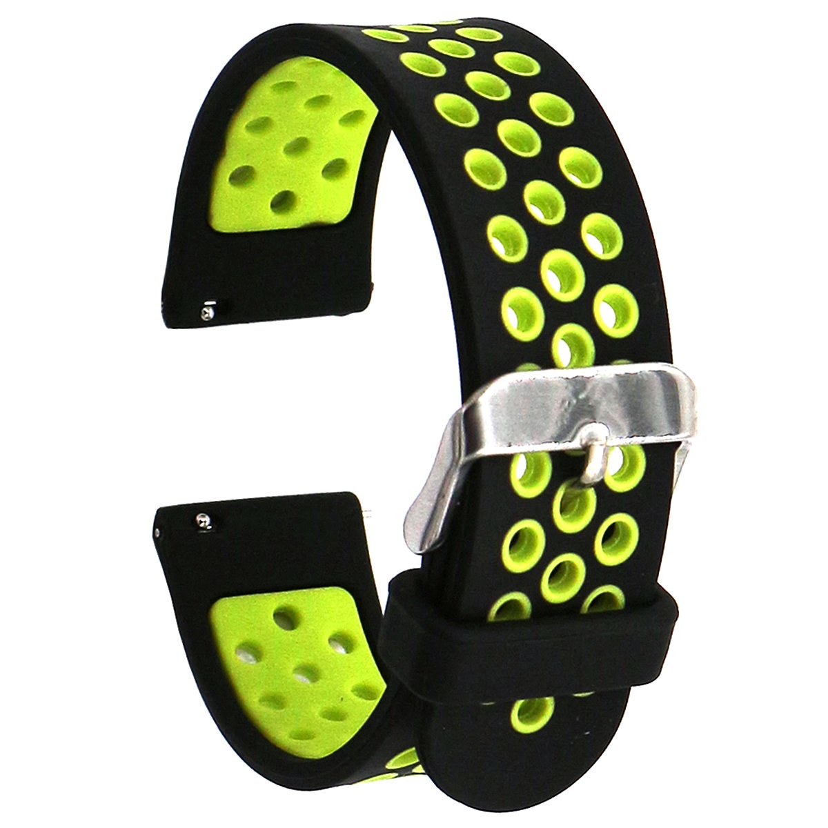 Elespoto 20mm Universal Smart Watch Bands, 20mm Quick Release Soft Silicone Watch Band Silicone Rubber Wrist Strap for Samsung (Black Green)