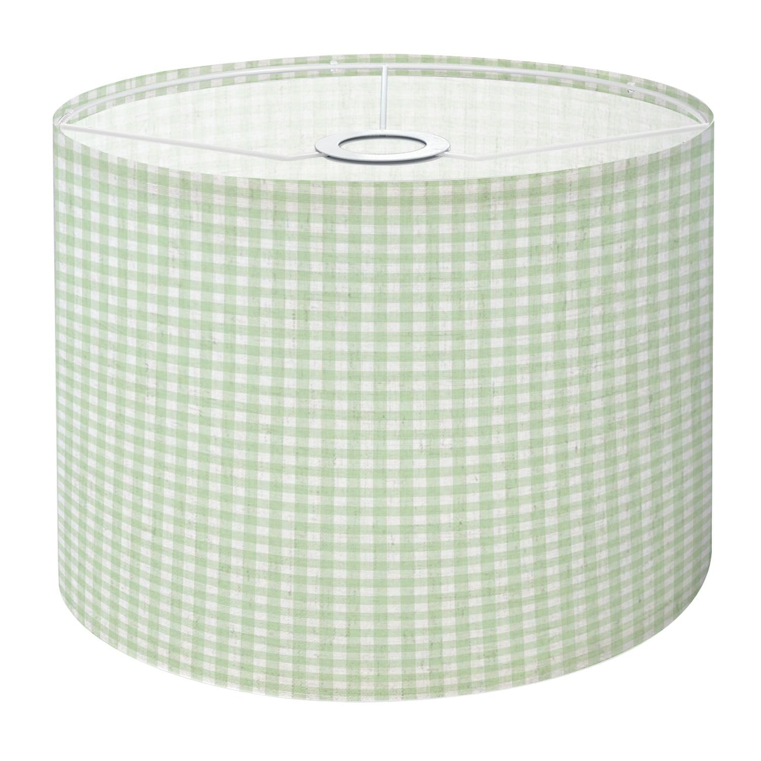 Photo 1 of Drum Lamp Shade Gingham pattern seamless Plaid repeat green white Design for print Lampshade for Floor Lamps Table Lamps Pendant Light 8.9"x11" Linen Lampshades Replacement Large Lamp Shade