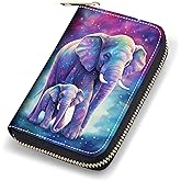 stmedazm Credit Card Holder Wallets for Women, RFID Blocking Small Leather Card Case Wallet with Zipper Accordion Wallets, Elephant
