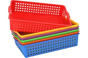 6-Pack Stackable Paper Trays with Handles, Modern Desktop Organizer for A4 Documents, Homework Turn-in Bins for Classroom & O