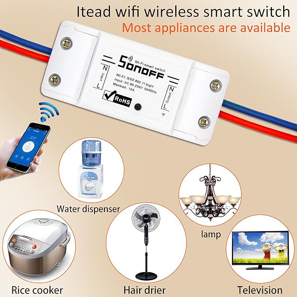 Sonoff Basic Inteligente Interruptor Inalambrico de Control Remoto WIFI Conmutador Smart Switch para Alexa Amazon Echo Echo Dot y Amazon Tap IP66 Estuche Estanco