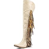 MissHeel Over Knee Cowboy Boots for Women with Fringe Adjustable Thigh High Cowgirl Boot