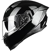 Auboa Motorcycle Helmet Full Face with Dual Visor Motorbike Street Bike Racing DOT for Adults Men Women Model MF569 (Gloss Black, L)