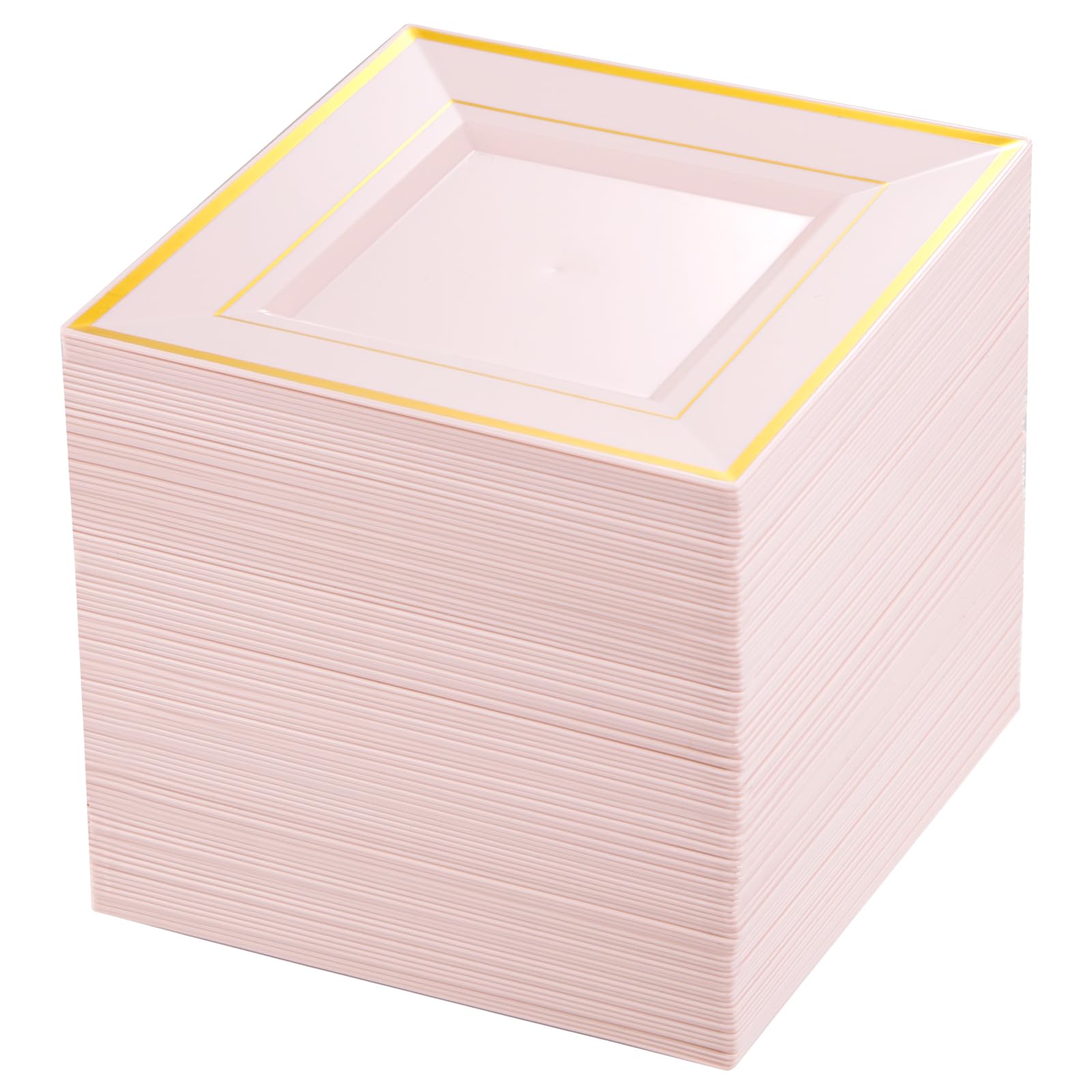Photo 1 of **PARTIAL SET** bUCLA 100PCS Pink Square Plastic Plates - 6inch Disposable Pink and Gold Valentine's Day Plates - Premium Hard Square Small Appetizer/Cake Plates for Wedding,Party&Valentine's Day