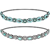 Amariver Headband for Women 2 Pieces Rhinestone Beaded Headbands Blue and Green Crystal Hairbands Elastic Hair Bands Sparkly Head Band Fashion Hair Accessories for Woman Girls