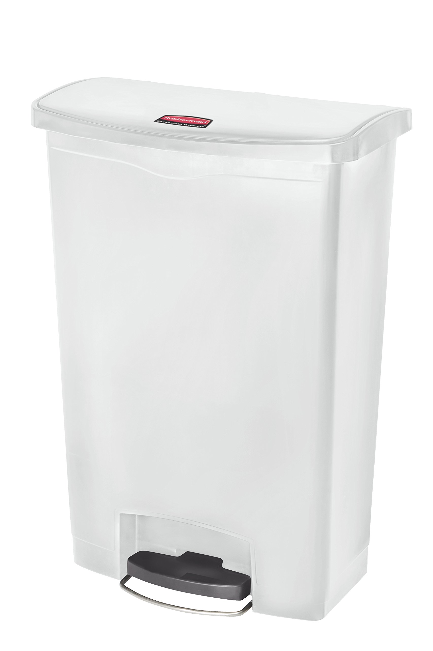 Rubbermaid Commercial Products Slim Jim Step-on Resin Front Step Waste Receptacle Bin 90 Litre White 1883561