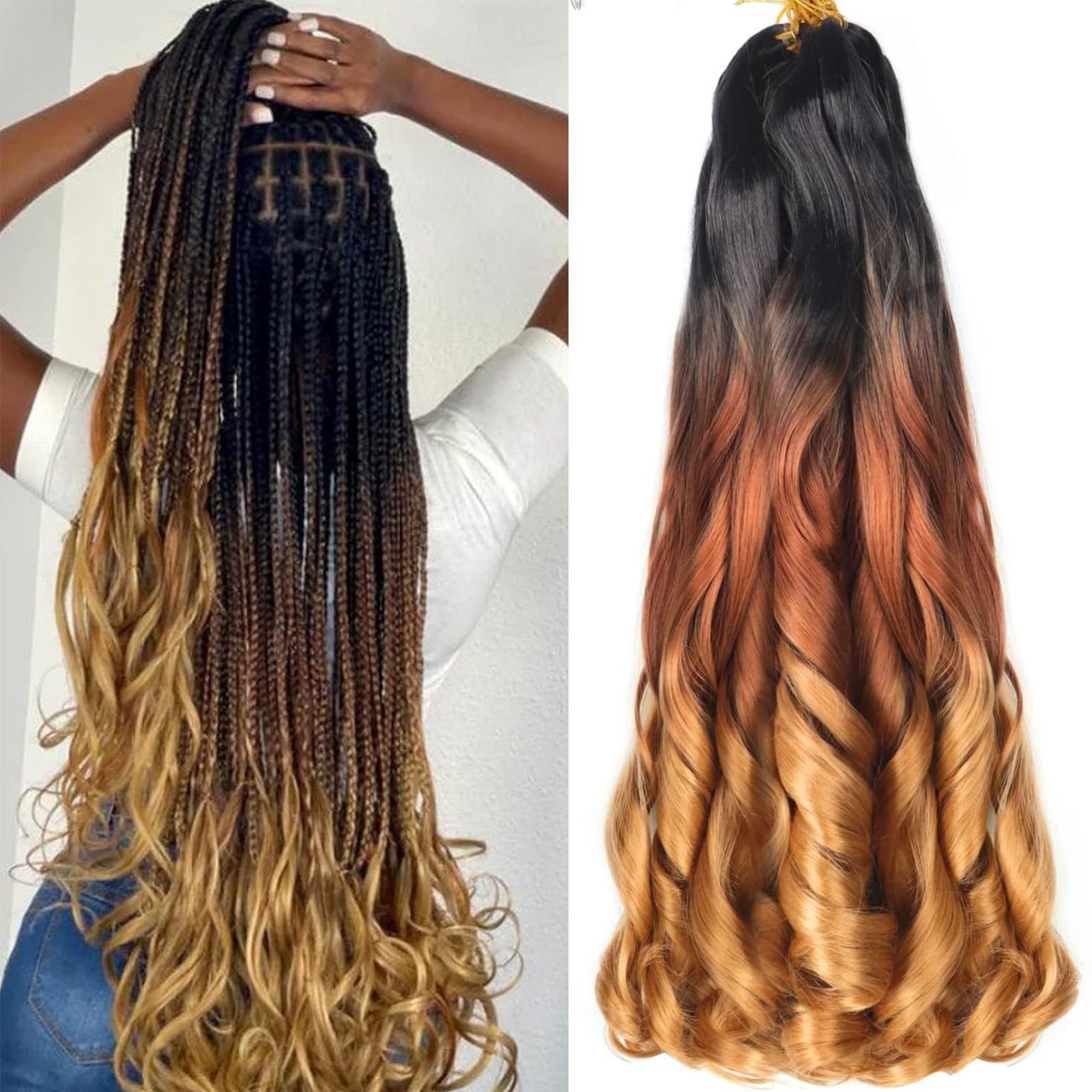 Alaleibaby 26 inch French Curly Braiding Hair 8 Pack Loose Wavy Spiral Curl Braids Crochet Hair Deep Wave Synthetic Extensions Pre Stretched Bouncy Braiding Hair — image 1