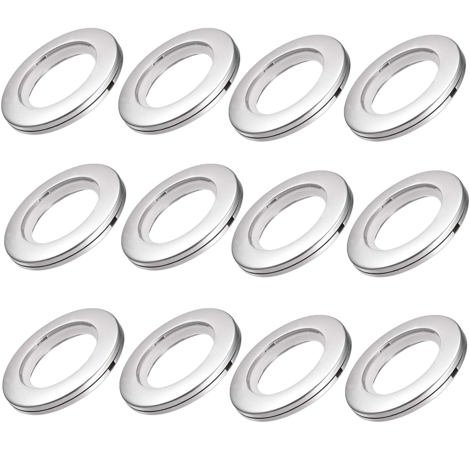 TA-VIGOR 12Pcs Curtain Eyelet Rings, 40mm Curtain Grommets Plastic Rings, DIY Nanoscale Silencing Roman Rings for Window Curtain, Shower Curtain, Locker Room Door Curtains, Bright Silver