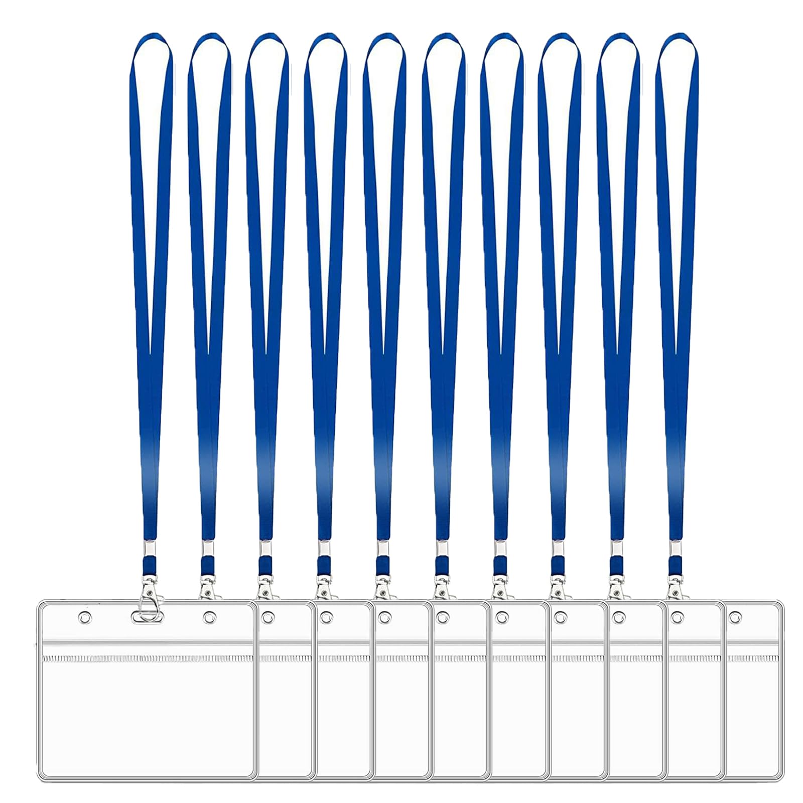 XHDA Blue 10PCS Lanyards for Neck with 10PCS Card Holder, Lanyard with Clear Plastic Card Holder for ID Card and Staff — image 1