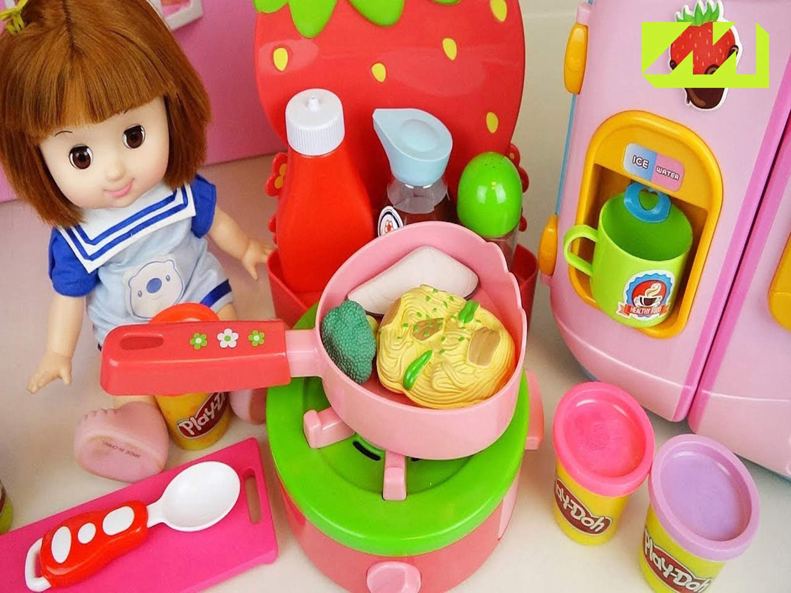 fruit ice cream shaker and baby doll refrigerator toys play