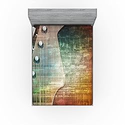 Ambesonne Guitar 2 Pack Fitted Sheet, Grunge Retro