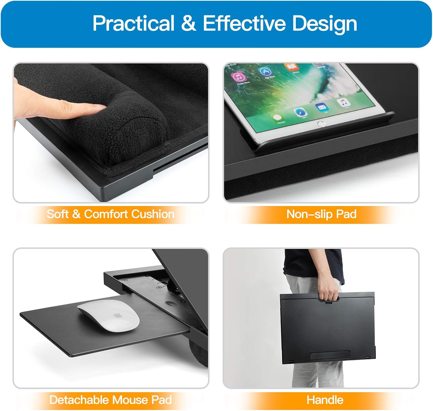 Adjustable Lap Desk - with 6 Adjustable Angles, Detachable Mouse Pad, & Dual Cushions Laptop Stand for Car Laptop Desk, Work Table, Lap Writing Board & Drawing Desk on Sofa or Bed by HUANUO : Electronics