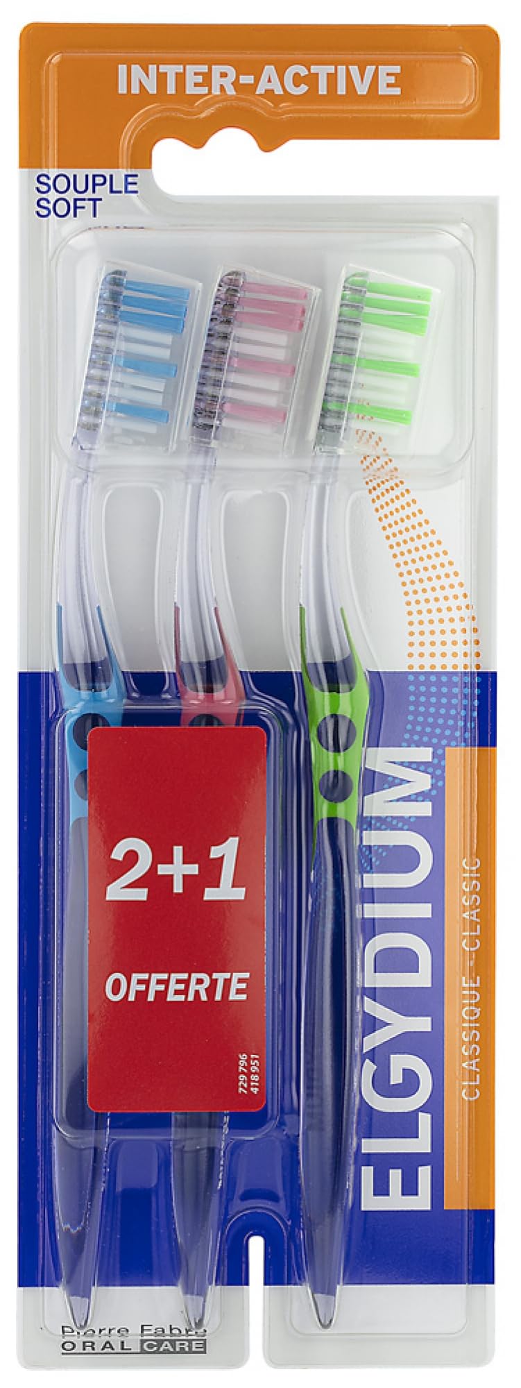 Elgydium Inter-Active Soft Toothbrush 2 Toothbrushes + 1 Free