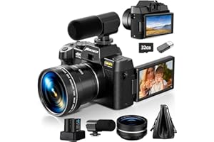 Monitech Digital Comcapt for Photography and Video,4K 48MP Vlogging Camera for YouTube with 180° Flip Screen,16X Digital Zoom,52mm Wide Angle & Macro Lens, 2 Batteries, 32GB TF Card(2024 Upgrade)