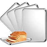 4 Pack Quarter Sheet Pan, Oven Tray, Stainless Steel Baking Sheet Pan, Commercial Cookie Sheets for Baking, Durable Easy Clean Bakings Pans, 12 x 10 x 0.98 Inch
