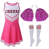 Blaward Girls Cheerleader Uniform Set Halloween Cheerleading Dress Outfits with Pom Poms Socks for Birthday Party Sports