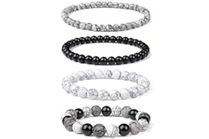 Vinswet 4pcs Beaded Bracelets for Women,Natural Healing Crystal Gemstones Bracelet,Anxiety Stress Relief Bracelet Handmade purple Jewelry Gifts for Women