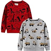 LOKTARC 2 Pack Toddler Boys Sweatshirts Patterned Long Sleeve Pullover Crewneck Tops Shirts