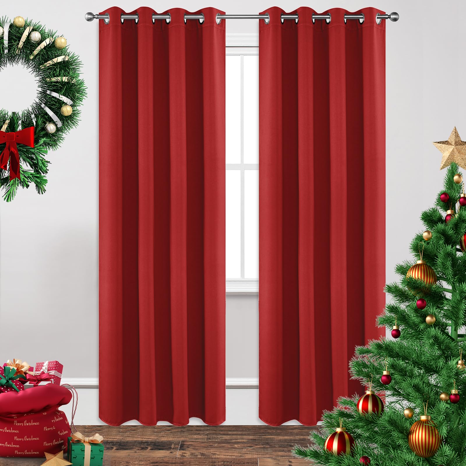 Joydeco Blackout Curtains 84 inches Long 2 Panels Set, Thermal Insulated Long Curtains & Drapes 2 Burg, Room Darkening Grommet Drapes for Bedroom Living Room Windows (W42 x L84 Inch, Red) Image
