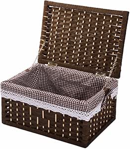 MEIYANGYANG Cesta De Mimbre Con Tapa Cesta De Almacenamiento De