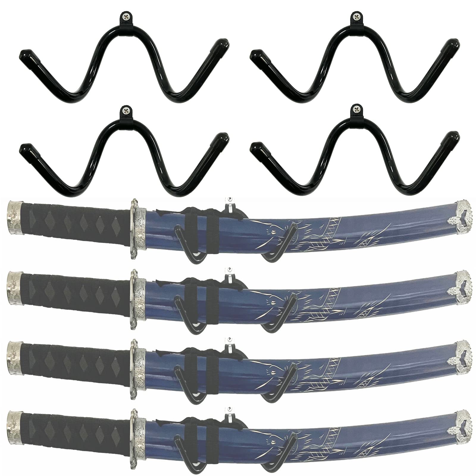 pmsanzay 4Pack Mini Wall-Mounted Sword Stand Display Rack,Sword Holder,Sword Hook,Sword Hanger Bracket - Sturdy yet flexible enough to fit blades of any size and style - No Sword