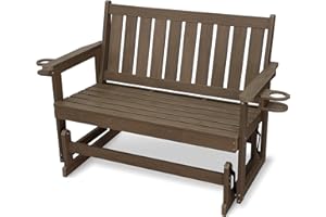 Mosbrisa Poly Lumber Patio Glider, HIPS Material Weather-Resistant Swing Bench for Outdoor Porch Garden, Deep Brown