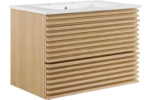 Modway Render 30" Wall-Mount Bathroom Vanity in Oak White