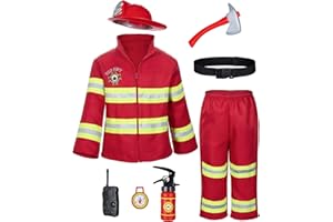 BOSVIN Kid's Fireman Firefighter Costume Toys with Complete Accessories for Boys and Girls Birthday Halloween Party Dress Up Red 3T 4T