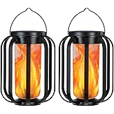 Solar Lantern Outdoor Lights, 2 Pack Waterproof Solar Powered Lanterns with Flickering Flame, Hanging Lantern Decorative for Outside, Solar Powered Outdoor Lights for Yard Garden Patio Table Decor